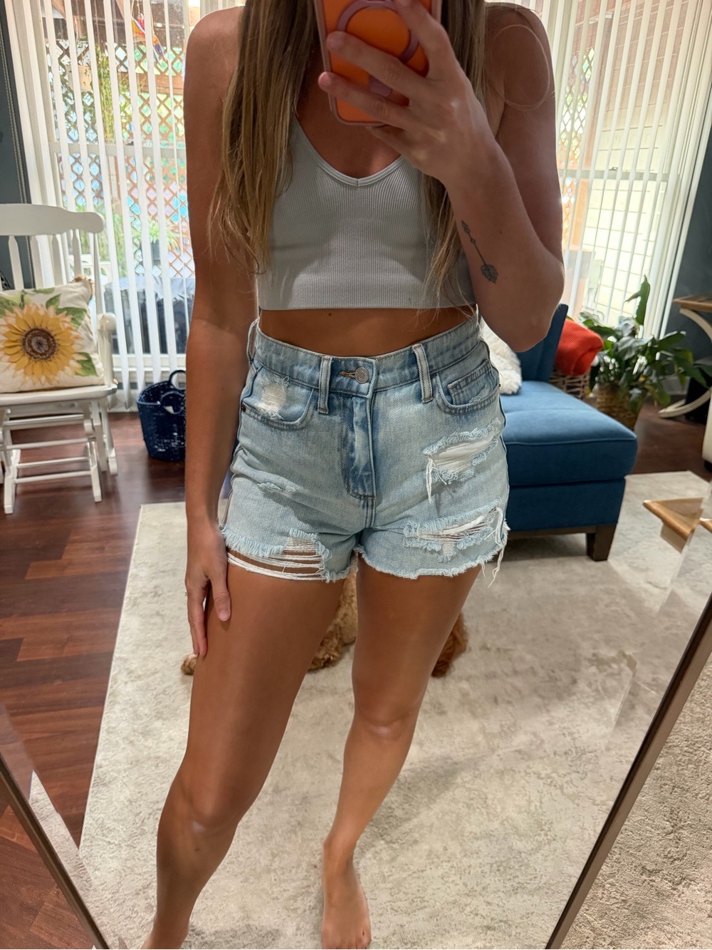 Cello Light Blue Distressed Denim Jean Shorts